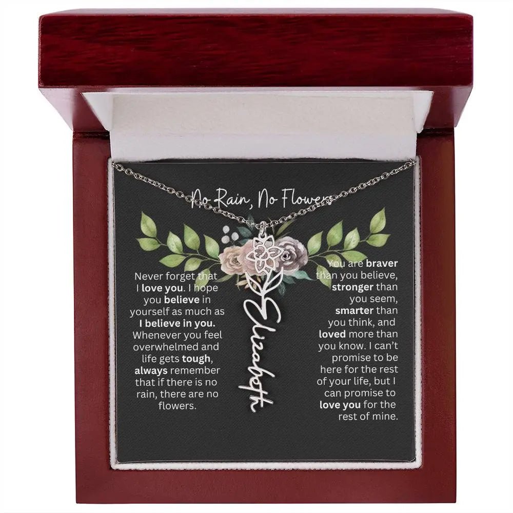 Birth Flower Necklace With Name I No Rain - No Flowers | Elegant Gift for Daughter - Ever Trendy Essentials