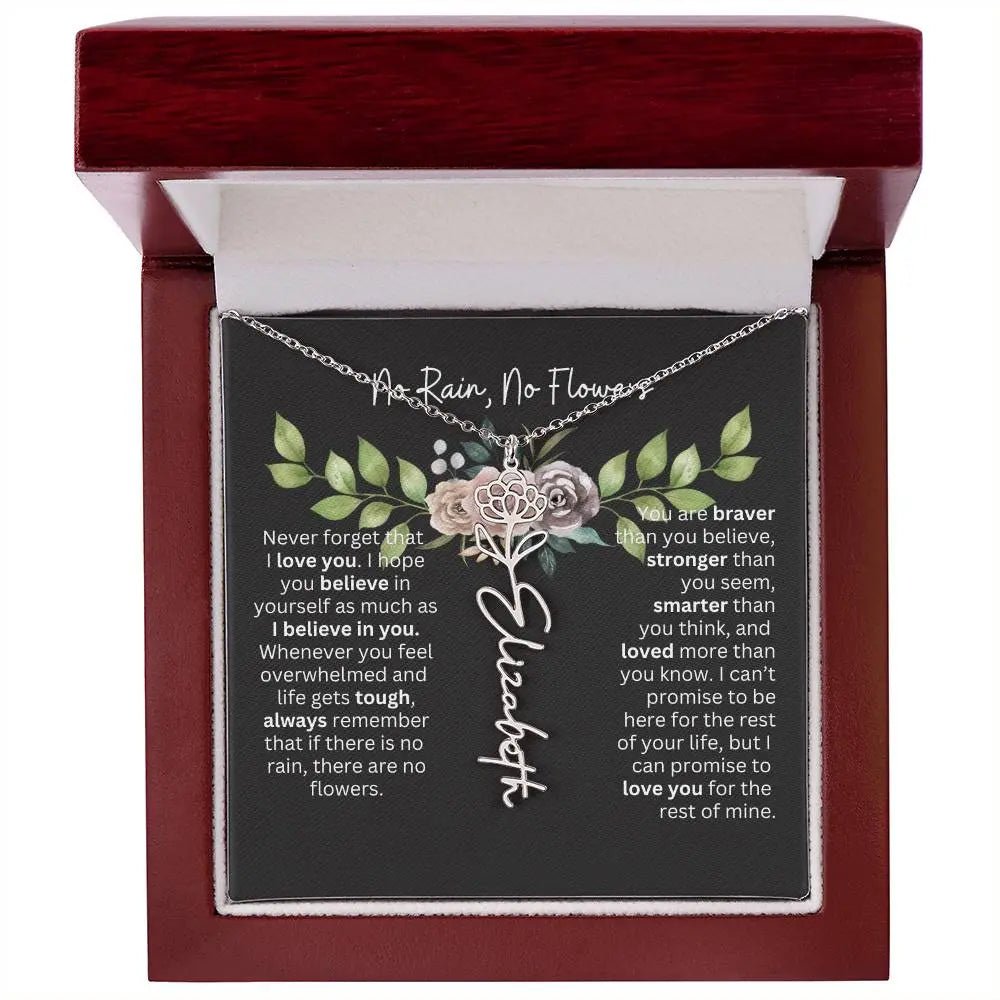 Birth Flower Necklace With Name I No Rain - No Flowers | Elegant Gift for Daughter - Ever Trendy Essentials