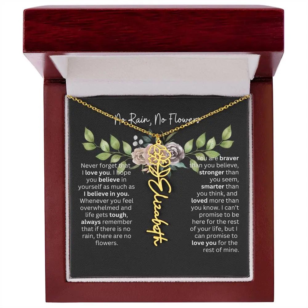 Birth Flower Necklace With Name I No Rain - No Flowers | Elegant Gift for Daughter - Ever Trendy Essentials
