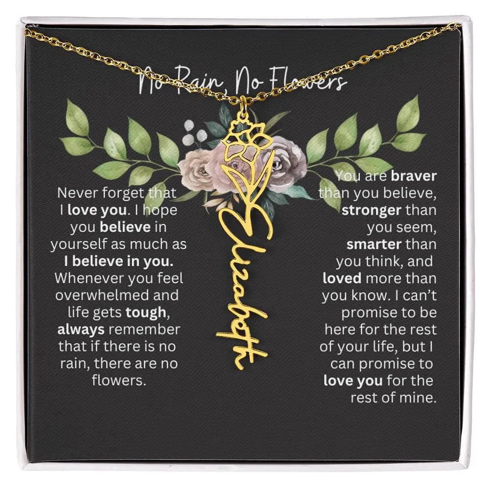 Birth Flower Necklace With Name I No Rain - No Flowers | Elegant Gift for Daughter - Ever Trendy Essentials