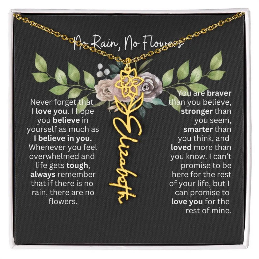 Birth Flower Necklace With Name I No Rain - No Flowers | Elegant Gift for Daughter - Ever Trendy Essentials