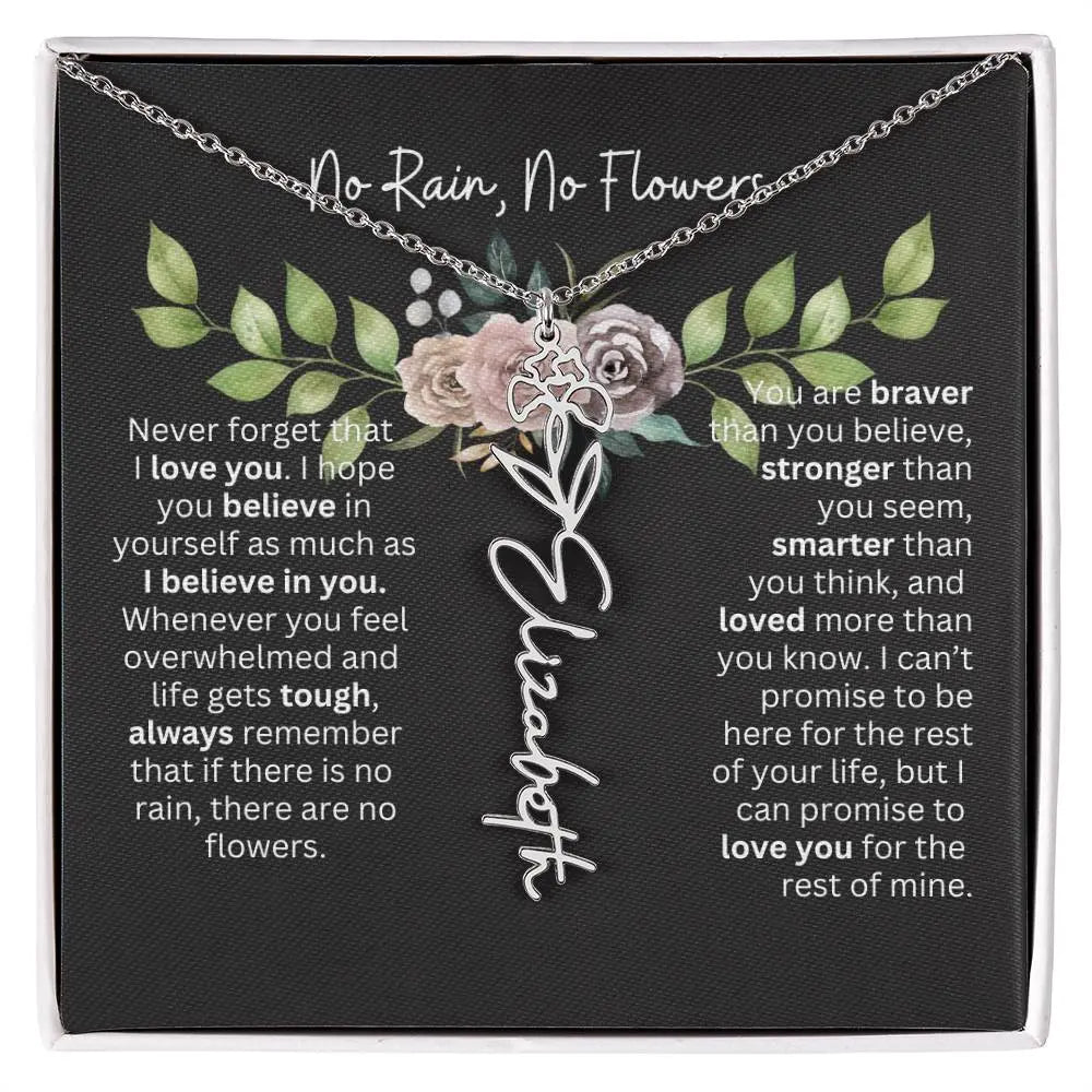 Birth Flower Necklace With Name I No Rain - No Flowers | Elegant Gift for Daughter - Ever Trendy Essentials