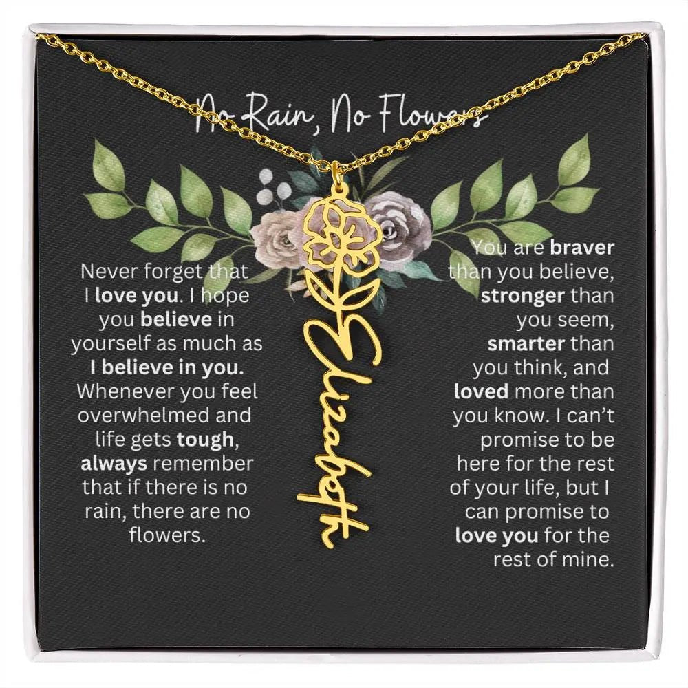 Birth Flower Necklace With Name I No Rain - No Flowers | Elegant Gift for Daughter - Ever Trendy Essentials