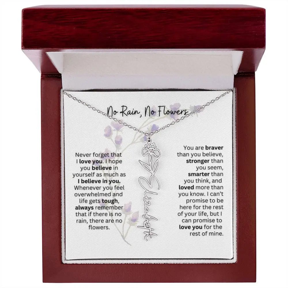 Birth Flower Necklace With Name I No Rain - No Flowers | For Bonus Daughter - Ever Trendy Essentials