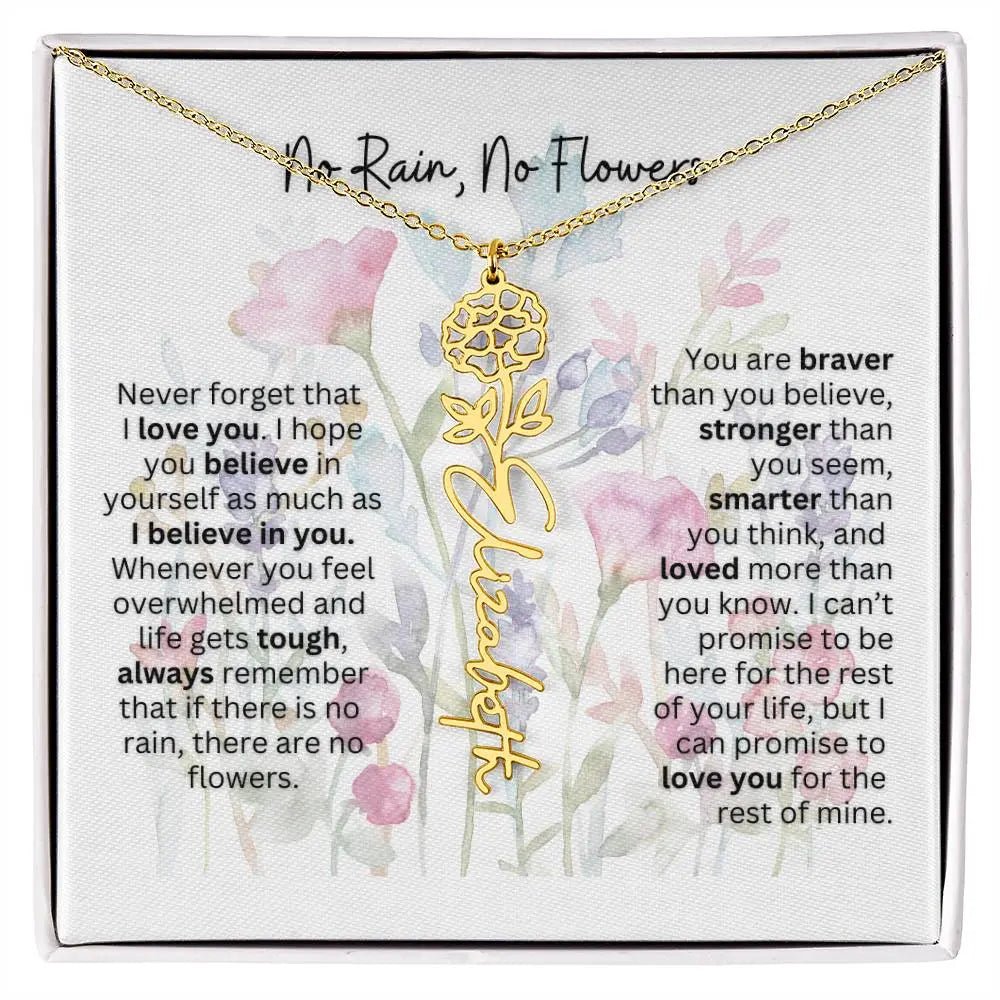 Birth Flower Necklace With Name I No Rain - No Flowers | Gift for Mom from Daughter - Ever Trendy Essentials