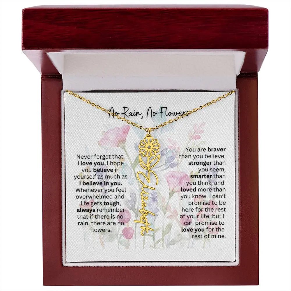 Birth Flower Necklace With Name I No Rain - No Flowers | Gift for Mom from Daughter - Ever Trendy Essentials
