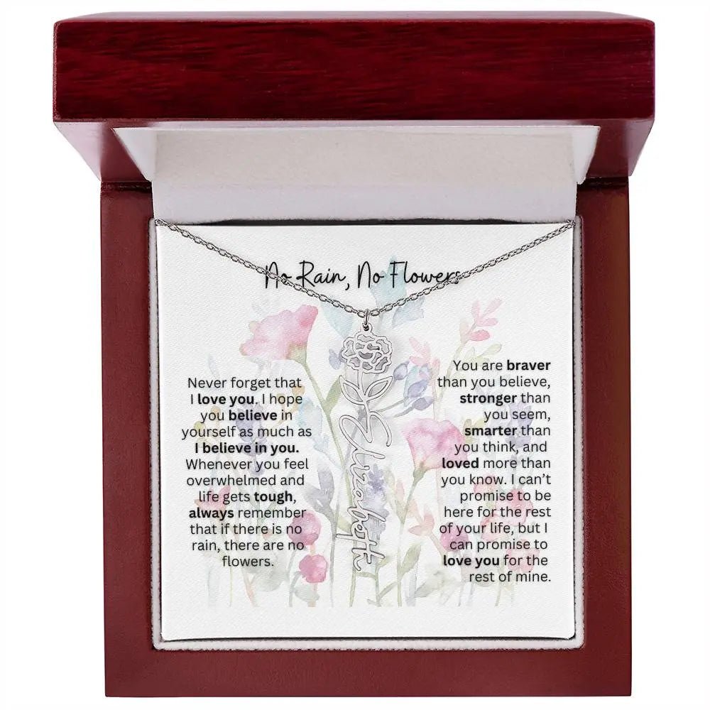 Birth Flower Necklace With Name I No Rain - No Flowers | Gift for Mom from Daughter - Ever Trendy Essentials