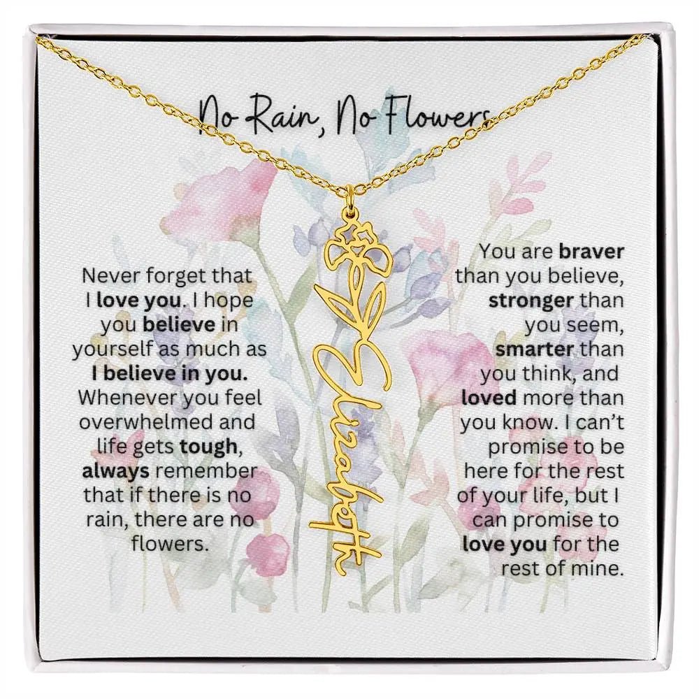 Birth Flower Necklace With Name I No Rain - No Flowers | Gift for Mom from Daughter - Ever Trendy Essentials