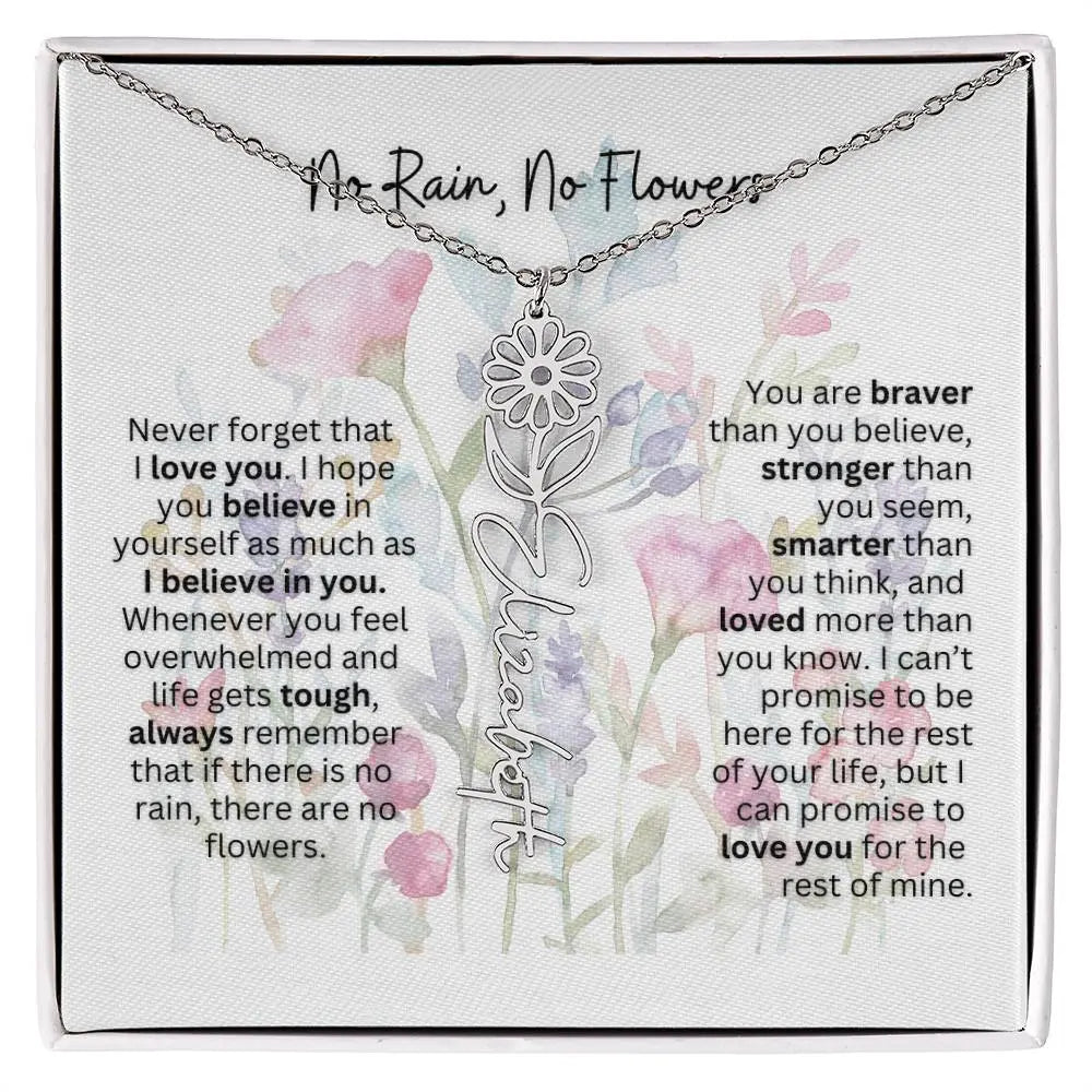 Birth Flower Necklace With Name I No Rain - No Flowers | Gift for Mom from Daughter - Ever Trendy Essentials
