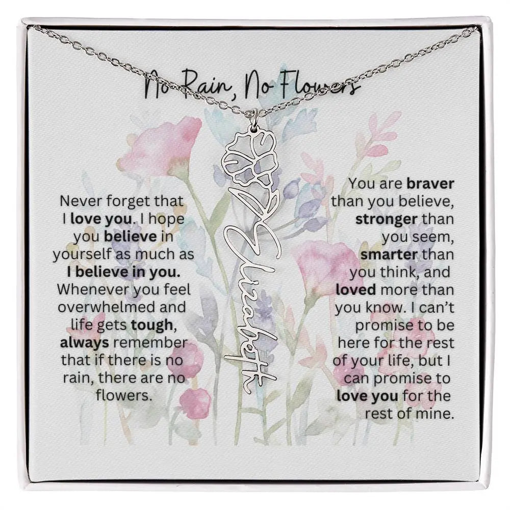 Birth Flower Necklace With Name I No Rain - No Flowers | Gift for Mom from Daughter - Ever Trendy Essentials