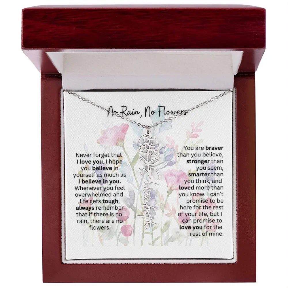 Birth Flower Necklace With Name I No Rain - No Flowers | Gift for Mom from Daughter - Ever Trendy Essentials