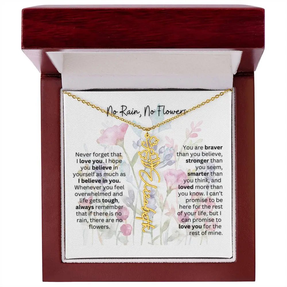 Birth Flower Necklace With Name I No Rain - No Flowers | Gift for Mom from Daughter - Ever Trendy Essentials
