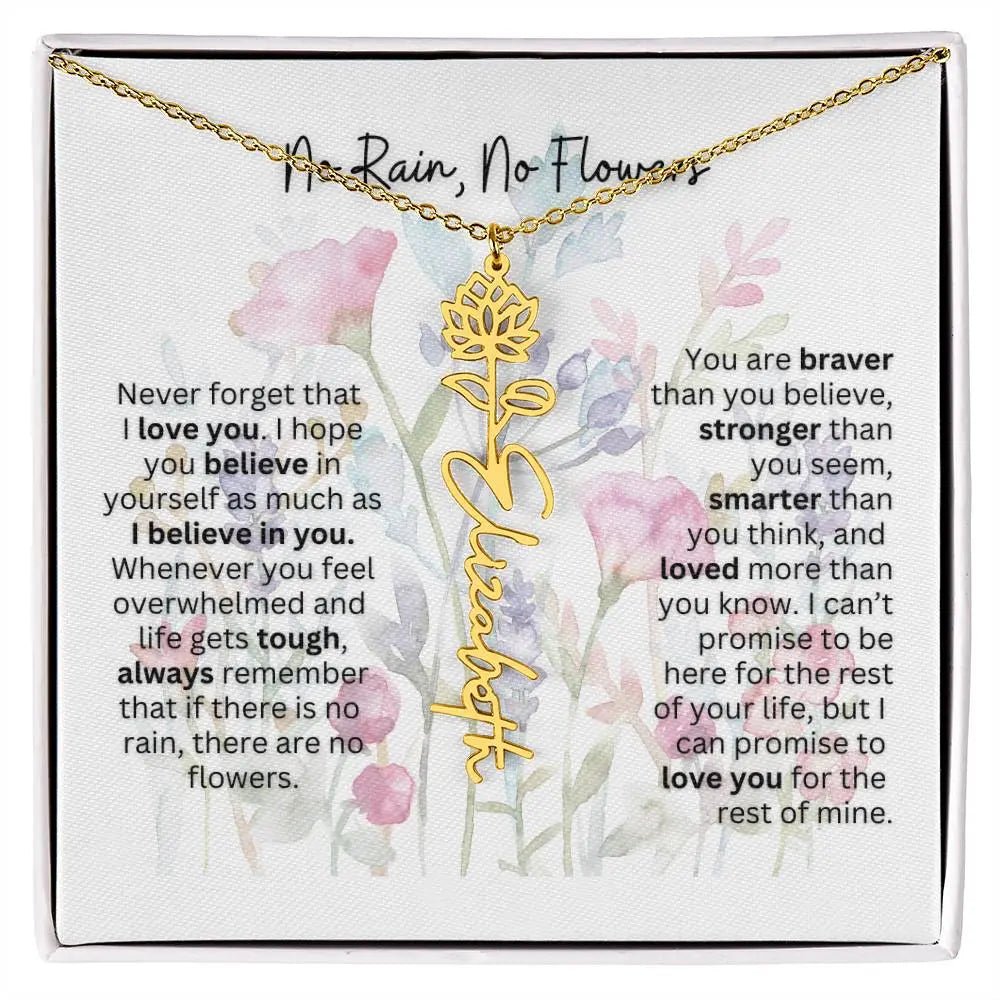Birth Flower Necklace With Name I No Rain - No Flowers | Gift for Mom from Daughter - Ever Trendy Essentials