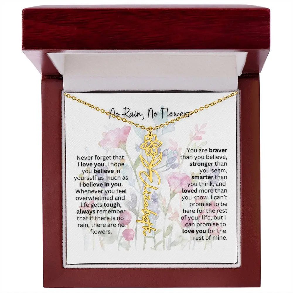 Birth Flower Necklace With Name I No Rain - No Flowers | Gift for Mom from Daughter - Ever Trendy Essentials