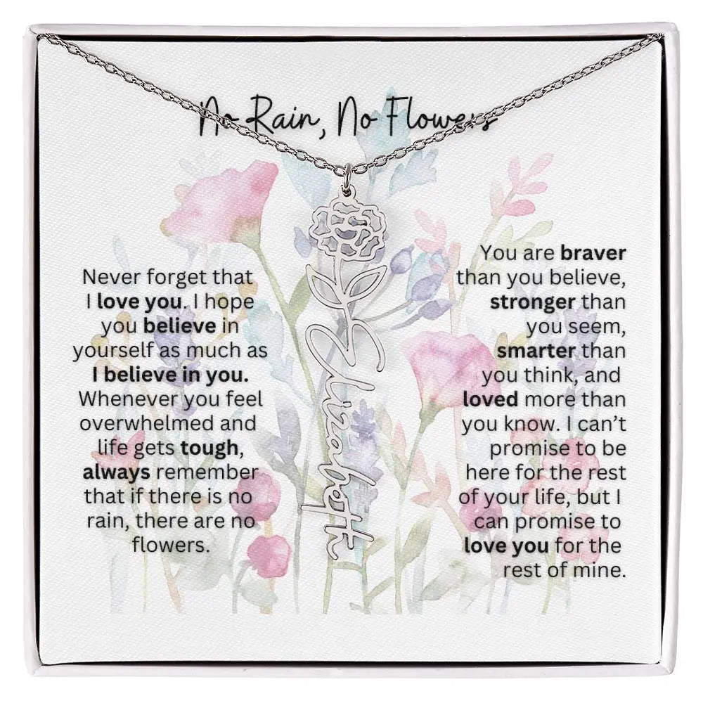 Birth Flower Necklace With Name I No Rain - No Flowers | Gift for Mom from Daughter - Ever Trendy Essentials