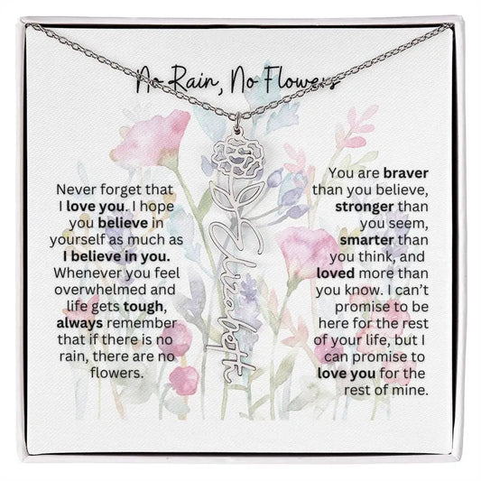 Birth Flower Necklace With Name I No Rain - No Flowers | Gift for Mom from Daughter - Ever Trendy Essentials