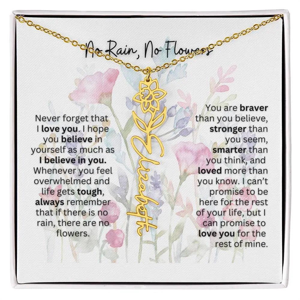 Birth Flower Necklace With Name I No Rain - No Flowers | Gift for Mom from Daughter - Ever Trendy Essentials
