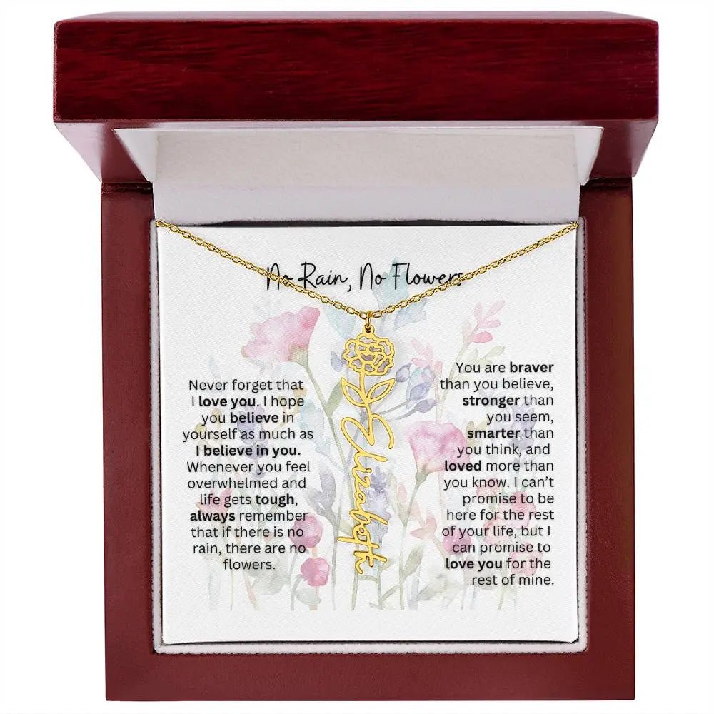 Birth Flower Necklace With Name I No Rain - No Flowers | Gift for Mom from Daughter - Ever Trendy Essentials