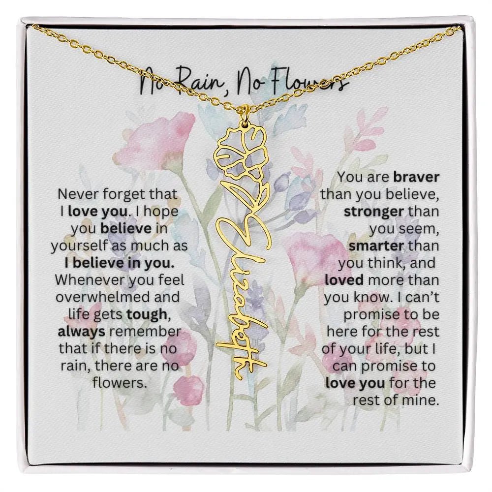 Birth Flower Necklace With Name I No Rain - No Flowers | Gift for Mom from Daughter - Ever Trendy Essentials