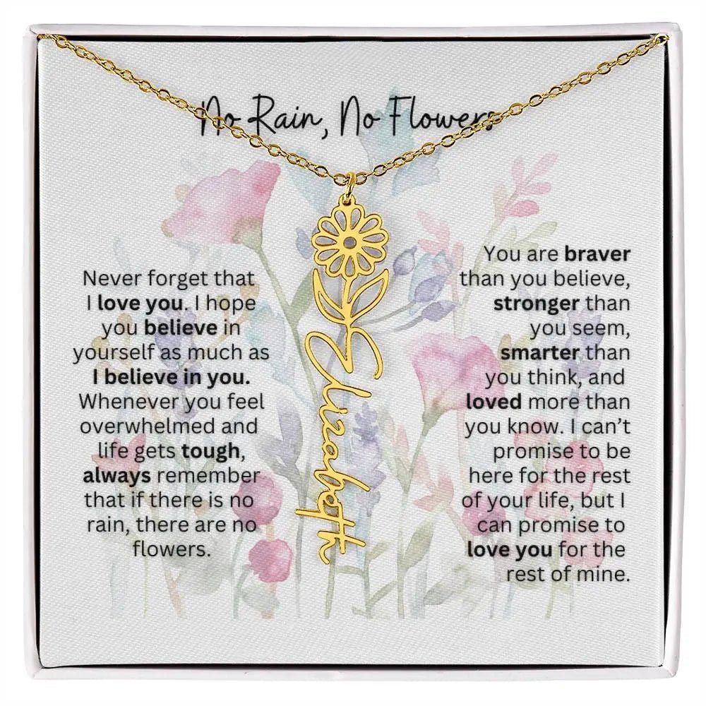 Birth Flower Necklace With Name I No Rain - No Flowers | Gift for Mom from Daughter - Ever Trendy Essentials
