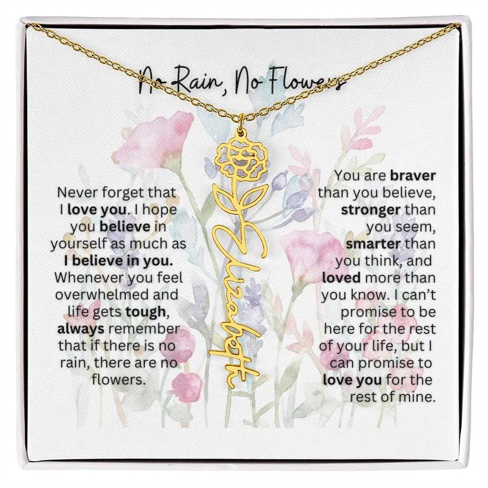 Birth Flower Necklace With Name I No Rain - No Flowers | Gift for Mom from Daughter - Ever Trendy Essentials