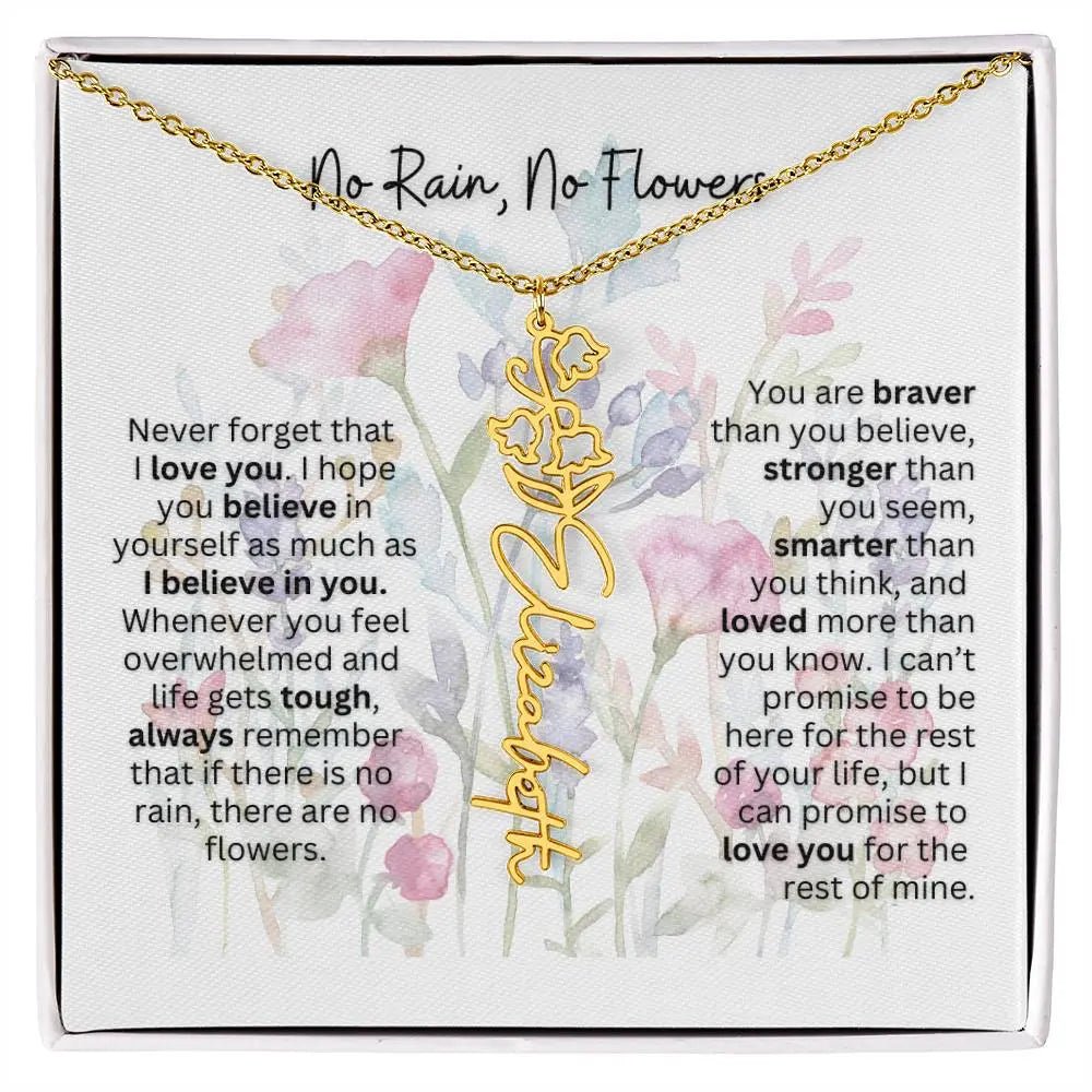 Birth Flower Necklace With Name I No Rain - No Flowers | Gift for Mom from Daughter - Ever Trendy Essentials