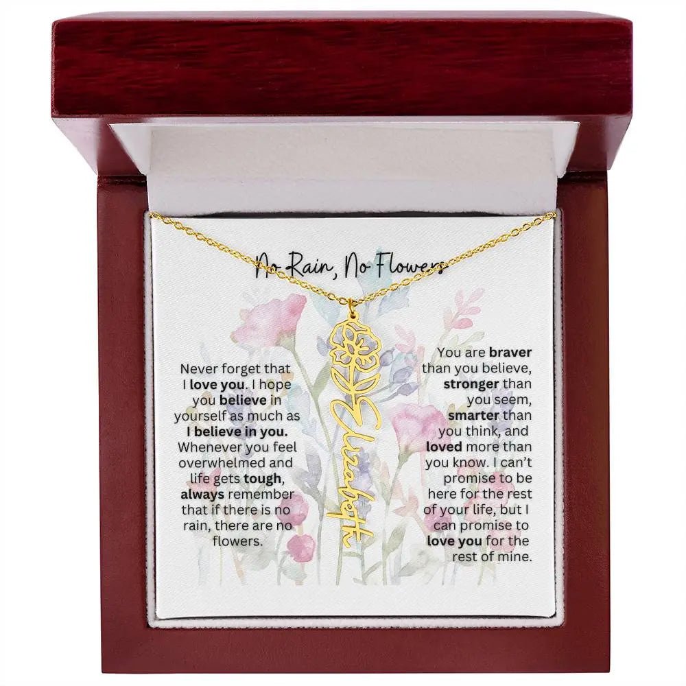 Birth Flower Necklace With Name I No Rain - No Flowers | Gift for Mom from Daughter - Ever Trendy Essentials