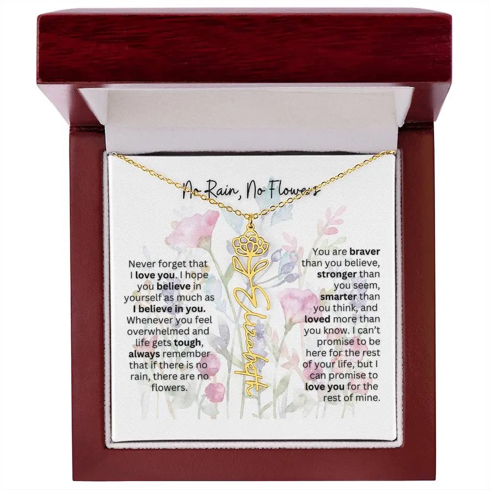 Birth Flower Necklace With Name I No Rain - No Flowers | Gift for Mom from Daughter - Ever Trendy Essentials