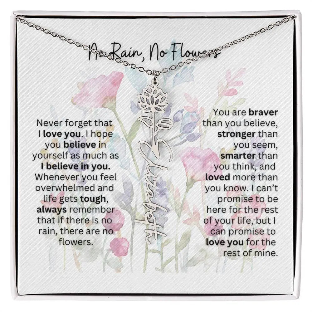 Birth Flower Necklace With Name I No Rain - No Flowers | Gift for Mom from Daughter - Ever Trendy Essentials