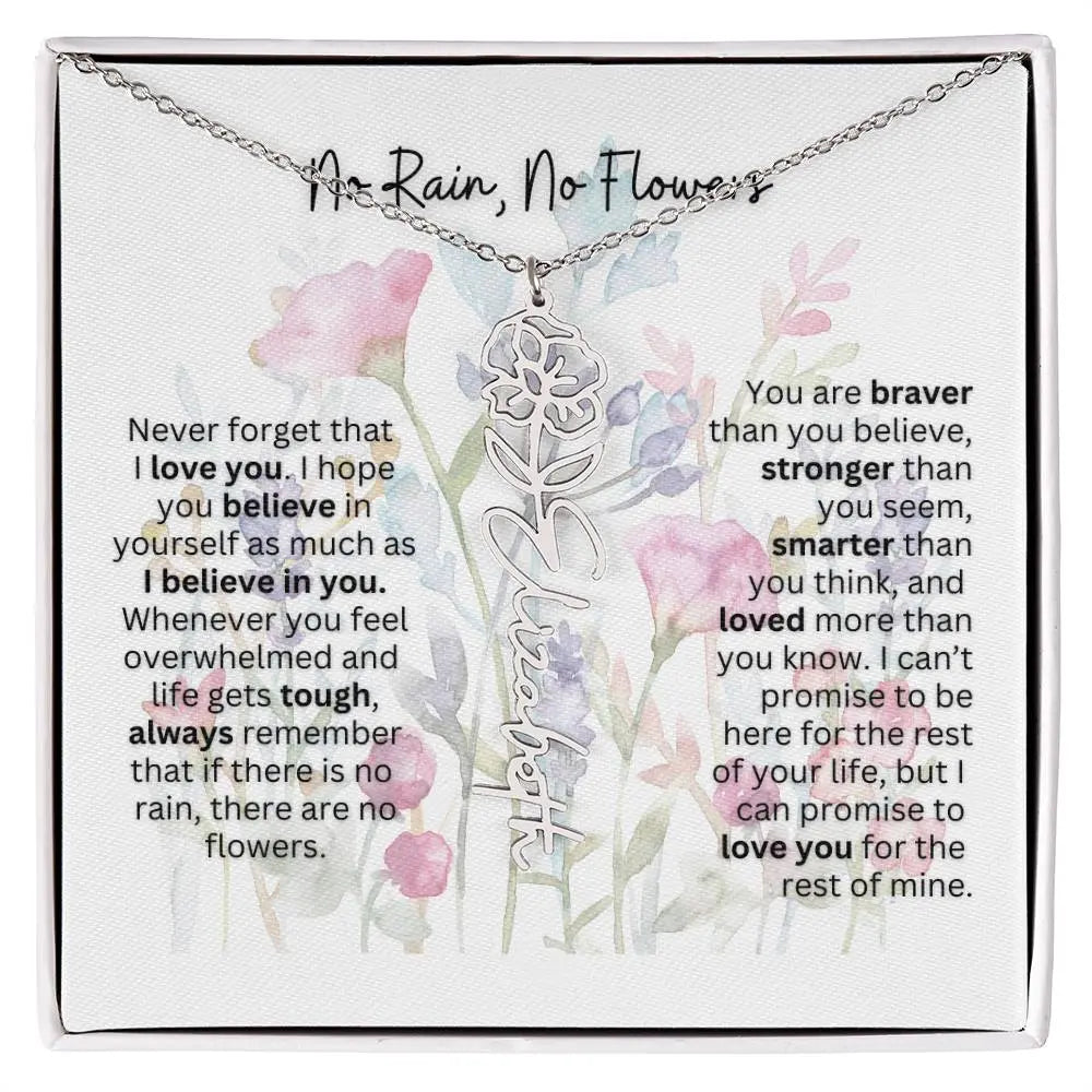 Birth Flower Necklace With Name I No Rain - No Flowers | Gift for Mom from Daughter - Ever Trendy Essentials