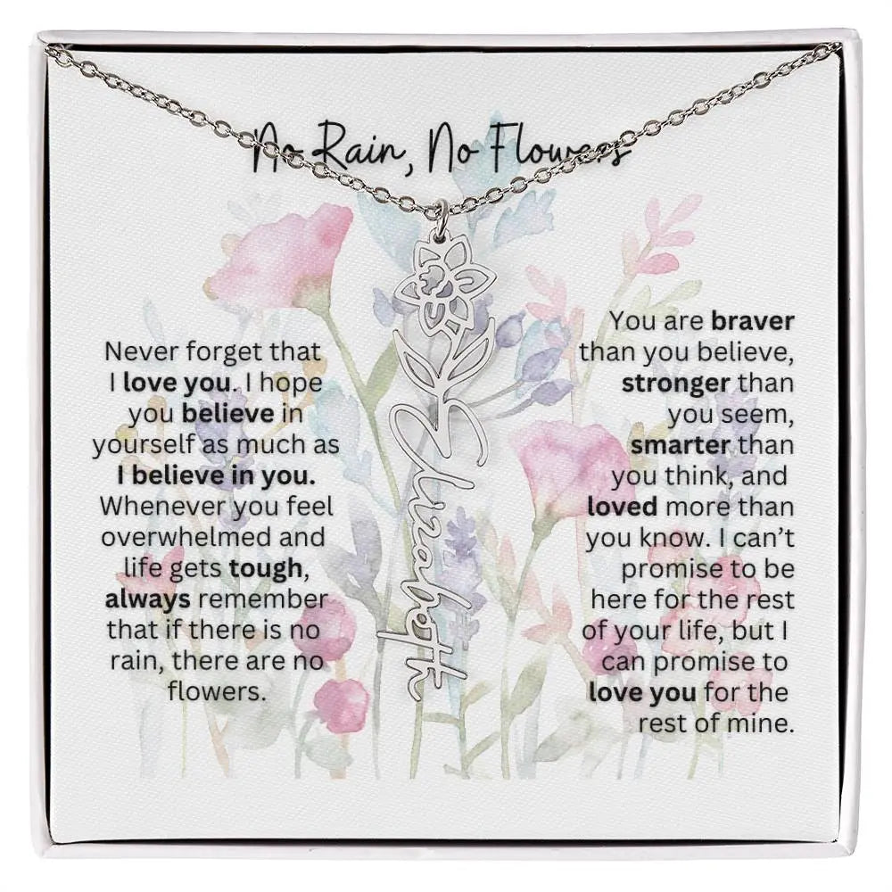 Birth Flower Necklace With Name I No Rain - No Flowers | Gift for Mom from Daughter - Ever Trendy Essentials