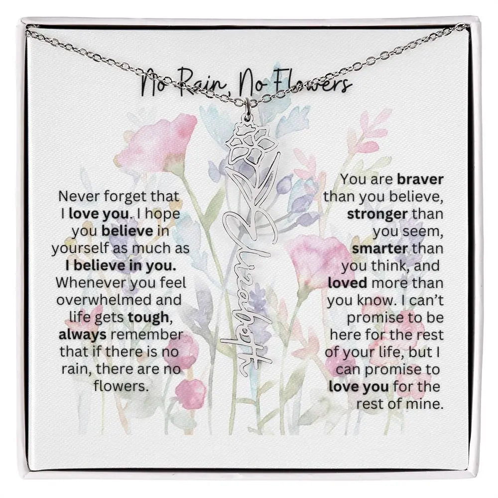 Birth Flower Necklace With Name I No Rain - No Flowers | Gift for Mom from Daughter - Ever Trendy Essentials