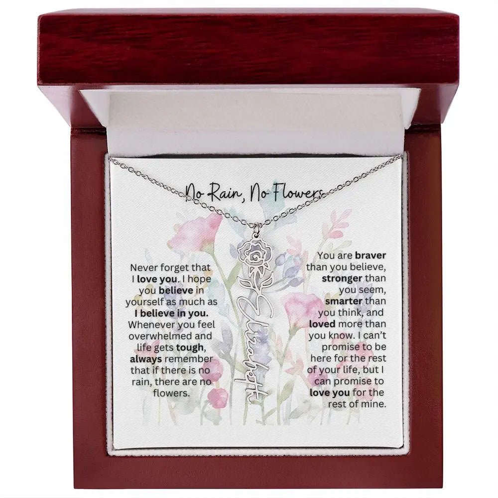 Birth Flower Necklace With Name I No Rain - No Flowers | Gift for Mom from Daughter - Ever Trendy Essentials