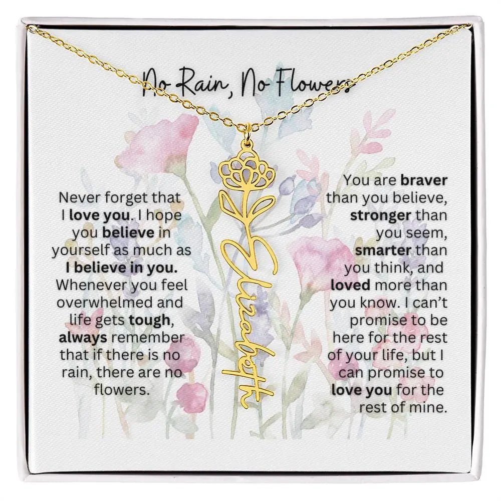 Birth Flower Necklace With Name I No Rain - No Flowers | Gift for Mom from Daughter - Ever Trendy Essentials