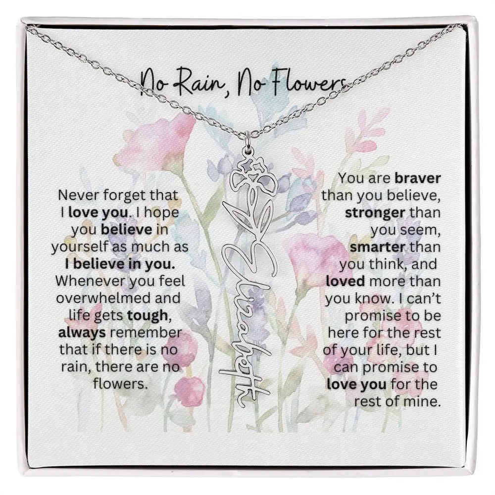 Birth Flower Necklace With Name I No Rain - No Flowers | Gift for Mom from Daughter - Ever Trendy Essentials