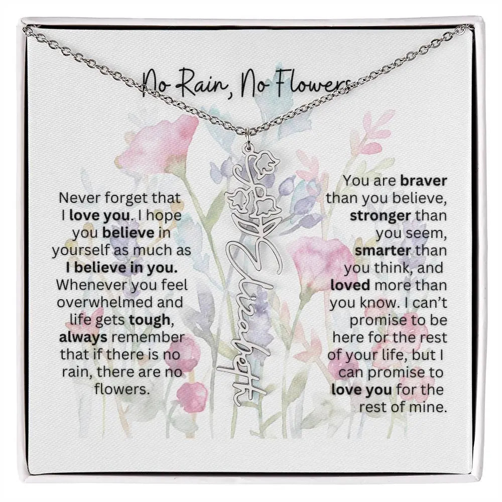 Birth Flower Necklace With Name I No Rain - No Flowers | Gift for Mom from Daughter - Ever Trendy Essentials