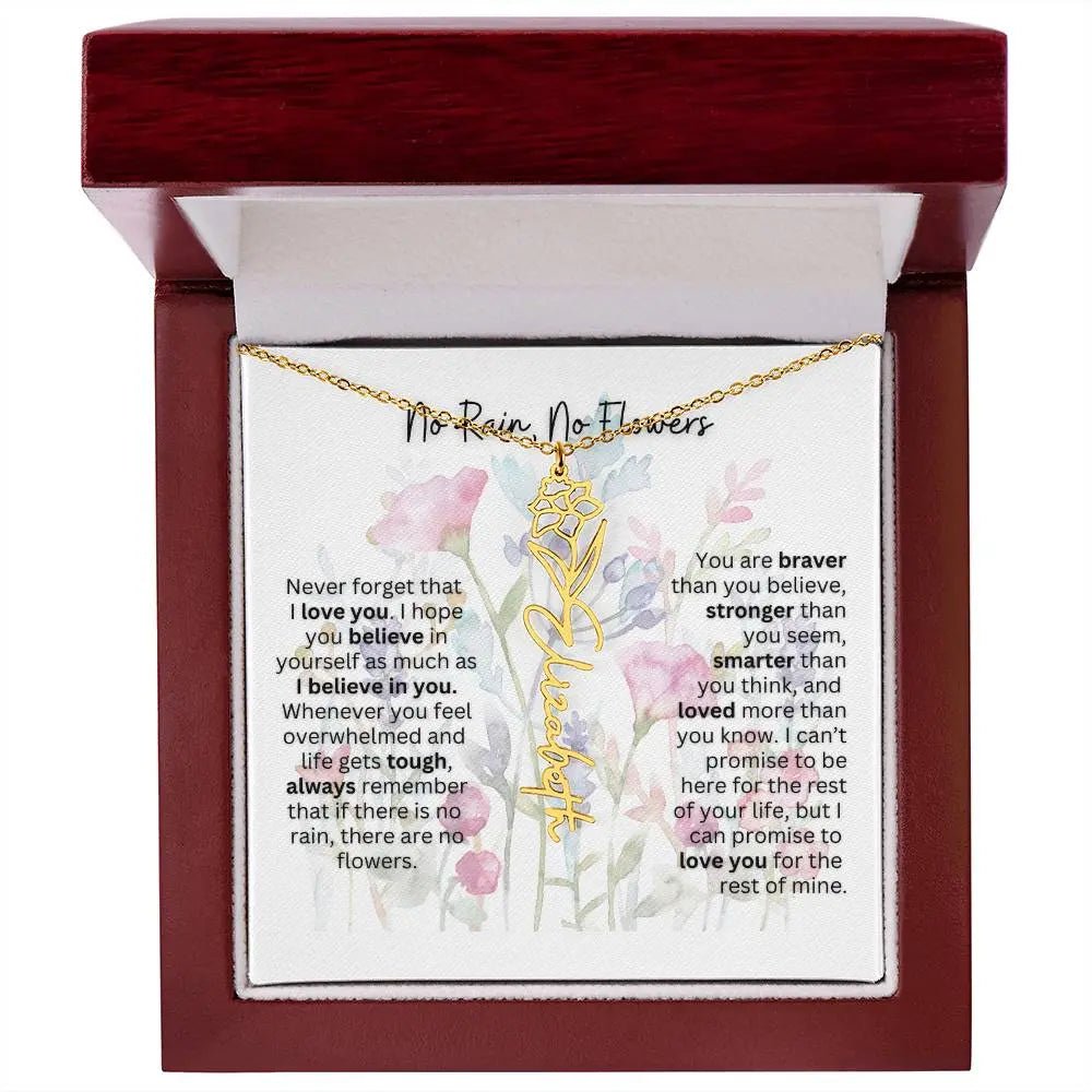 Birth Flower Necklace With Name I No Rain - No Flowers | Gift for Mom from Daughter - Ever Trendy Essentials
