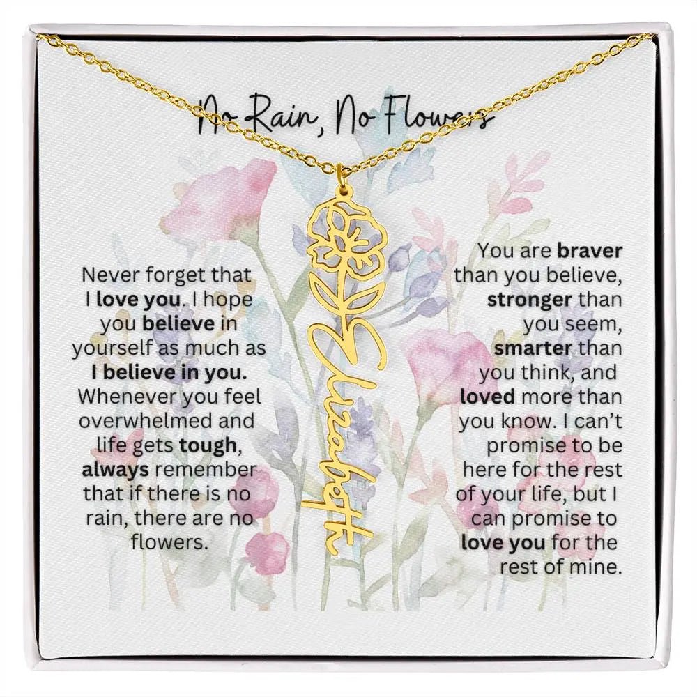 Birth Flower Necklace With Name I No Rain - No Flowers | Gift for Mom from Daughter - Ever Trendy Essentials
