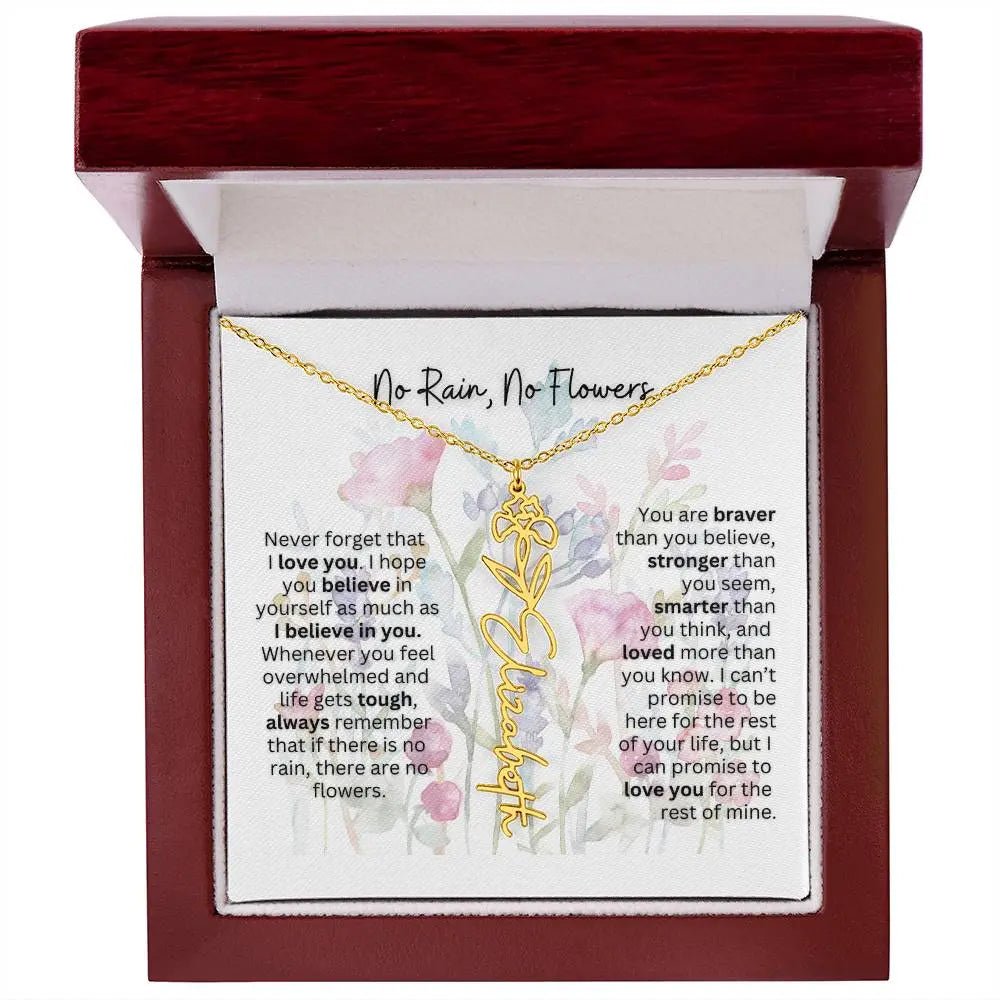 Birth Flower Necklace With Name I No Rain - No Flowers | Gift for Mom from Daughter - Ever Trendy Essentials