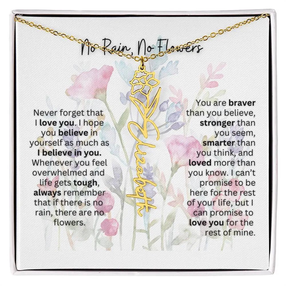Birth Flower Necklace With Name I No Rain - No Flowers | Gift for Mom from Daughter - Ever Trendy Essentials