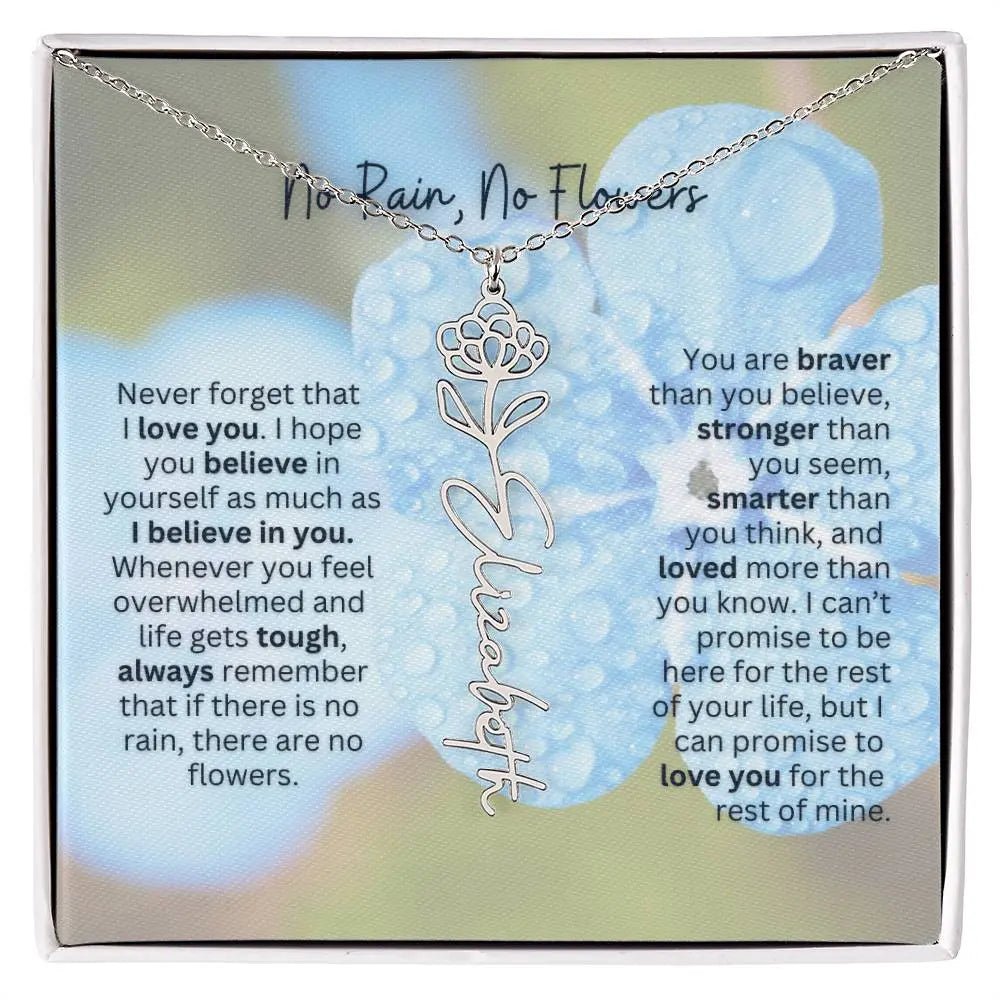 Birth Flower Necklace With Name I No Rain - No Flowers | Gift for Sister, Best Friend, and Granddaughter - Ever Trendy Essentials