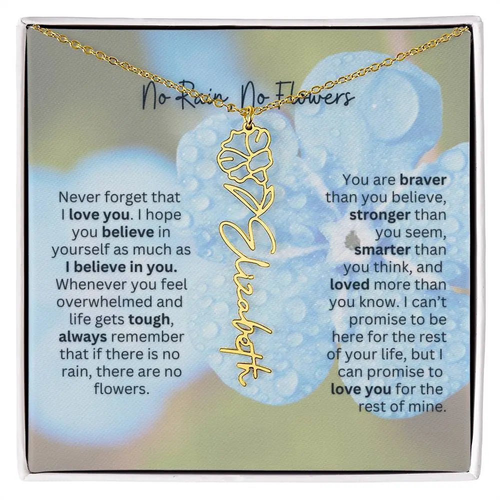 Birth Flower Necklace With Name I No Rain - No Flowers | Gift for Sister, Best Friend, and Granddaughter - Ever Trendy Essentials