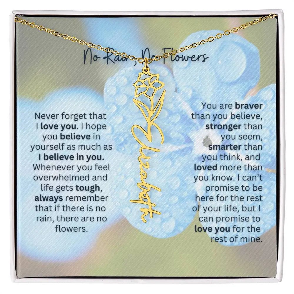 Birth Flower Necklace With Name I No Rain - No Flowers | Gift for Sister, Best Friend, and Granddaughter - Ever Trendy Essentials