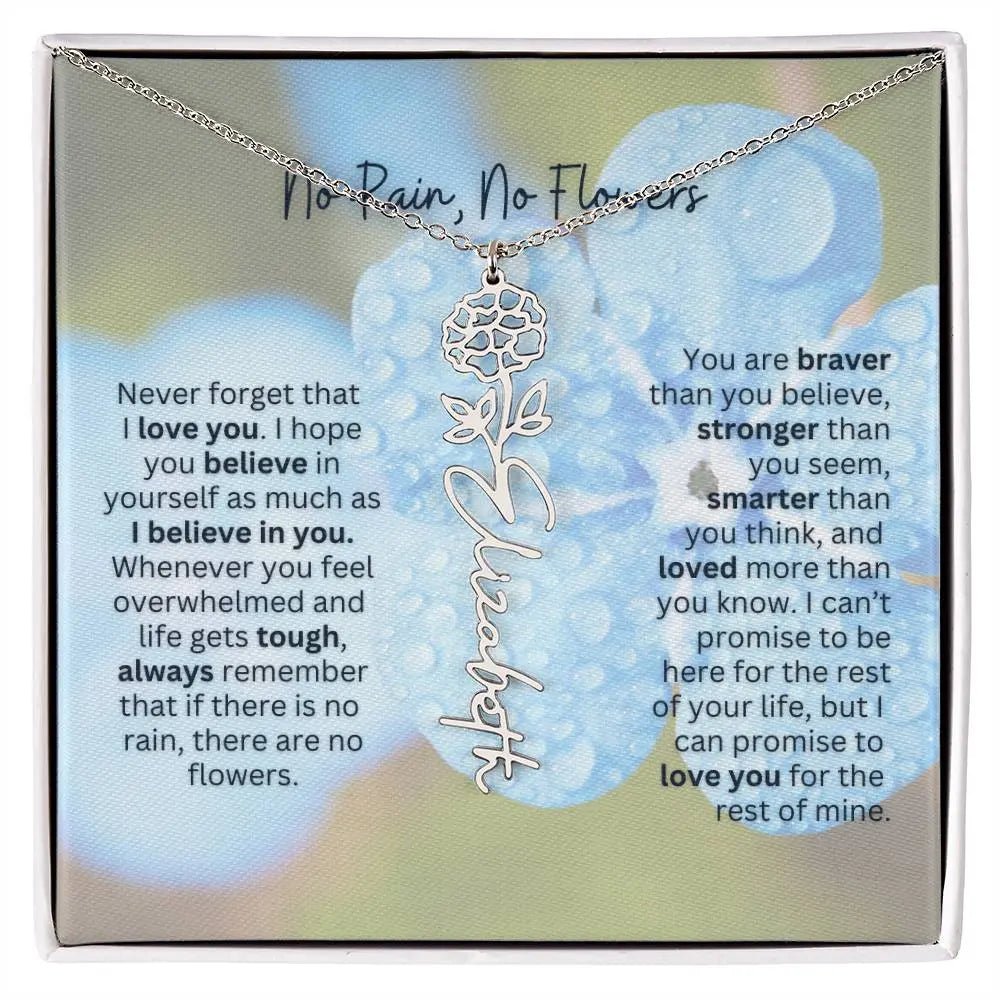 Birth Flower Necklace With Name I No Rain - No Flowers | Gift for Sister, Best Friend, and Granddaughter - Ever Trendy Essentials