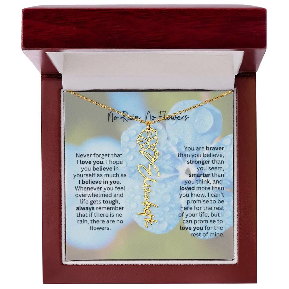 Birth Flower Necklace With Name I No Rain - No Flowers | Gift for Sister, Best Friend, and Granddaughter - Ever Trendy Essentials