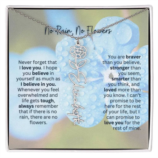 Birth Flower Necklace With Name I No Rain - No Flowers | Gift for Sister, Best Friend, and Granddaughter - Ever Trendy Essentials