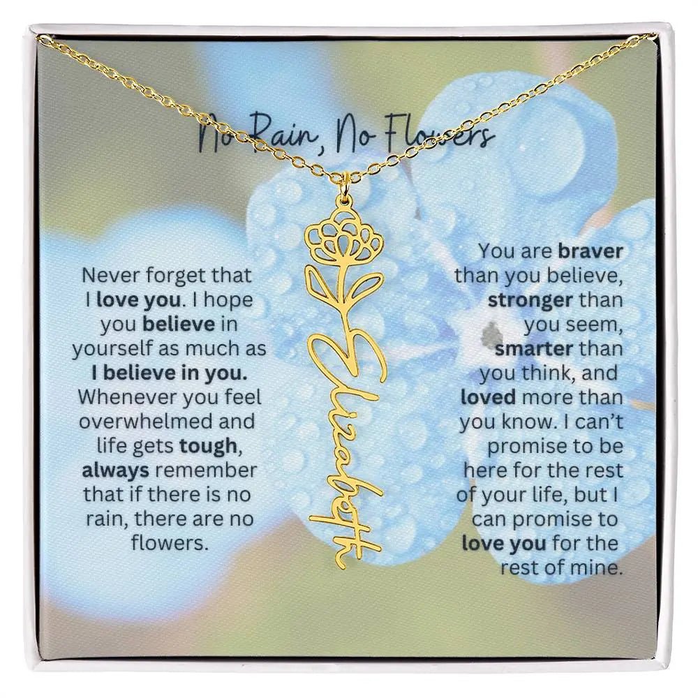 Birth Flower Necklace With Name I No Rain - No Flowers | Gift for Sister, Best Friend, and Granddaughter - Ever Trendy Essentials