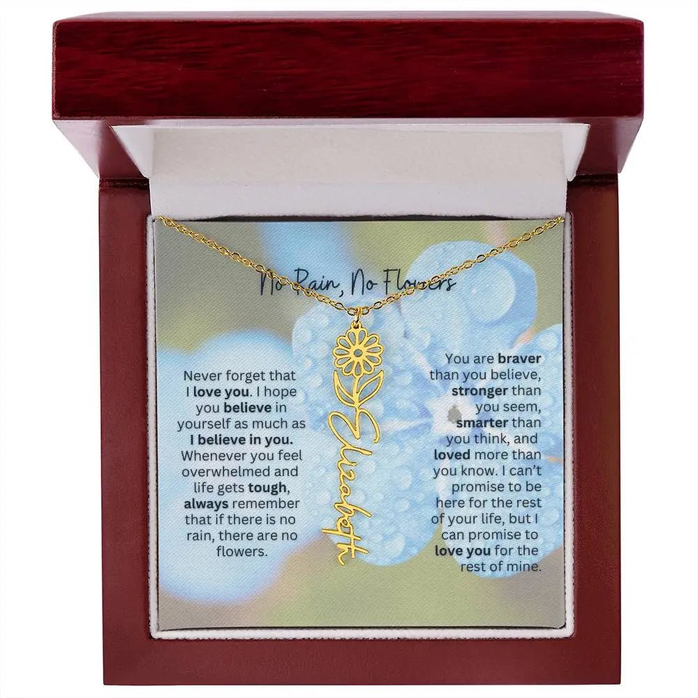 Birth Flower Necklace With Name I No Rain - No Flowers | Gift for Sister, Best Friend, and Granddaughter - Ever Trendy Essentials