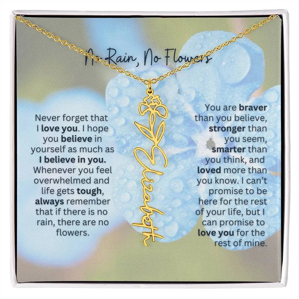 Birth Flower Necklace With Name I No Rain - No Flowers | Gift for Sister, Best Friend, and Granddaughter - Ever Trendy Essentials