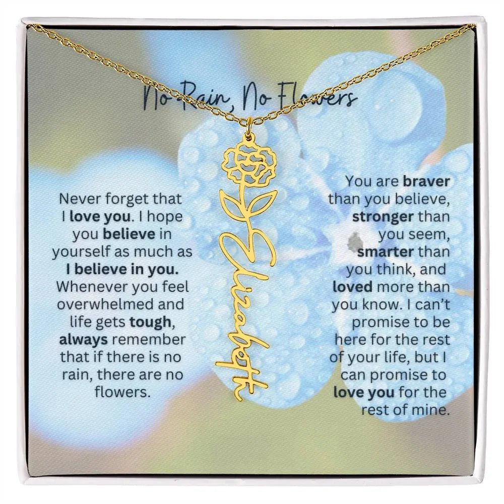 Birth Flower Necklace With Name I No Rain - No Flowers | Gift for Sister, Best Friend, and Granddaughter - Ever Trendy Essentials